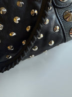BE&D The Garbo Black Lambskin Leather Studded Bell-Shaped Satchel