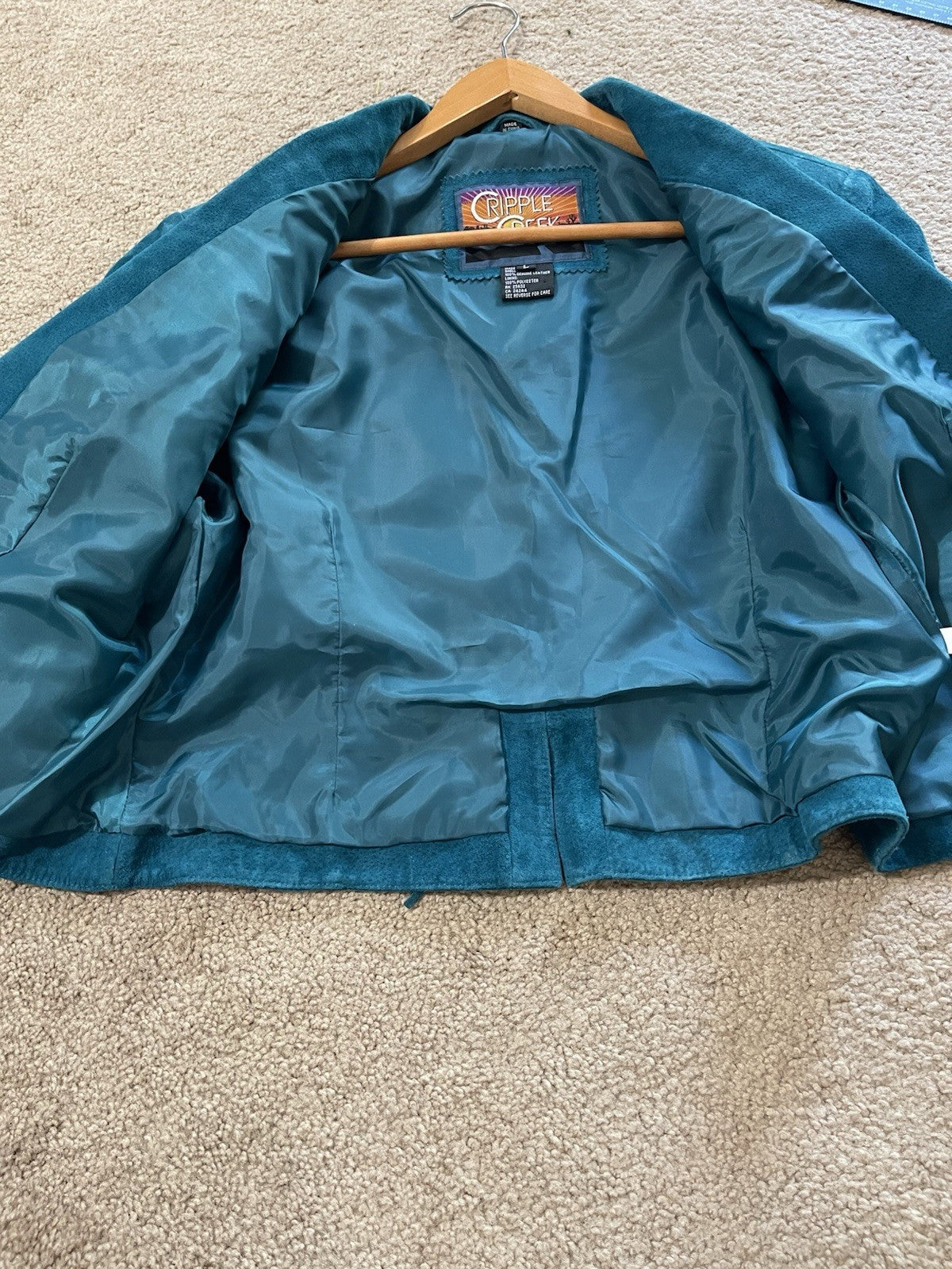 Cripple Creek Suede Leather Jacket Fringed Studded Beaded Teal Women's Large