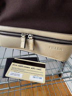 Prada Archive Vintage Y2K Bag 2000s Leather Shoulder Pu Brown Beige Silver Used