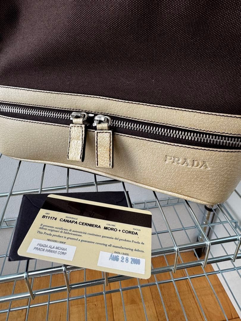 Prada Archive Vintage Y2K Bag 2000s Leather Shoulder Pu Brown Beige Silver Used