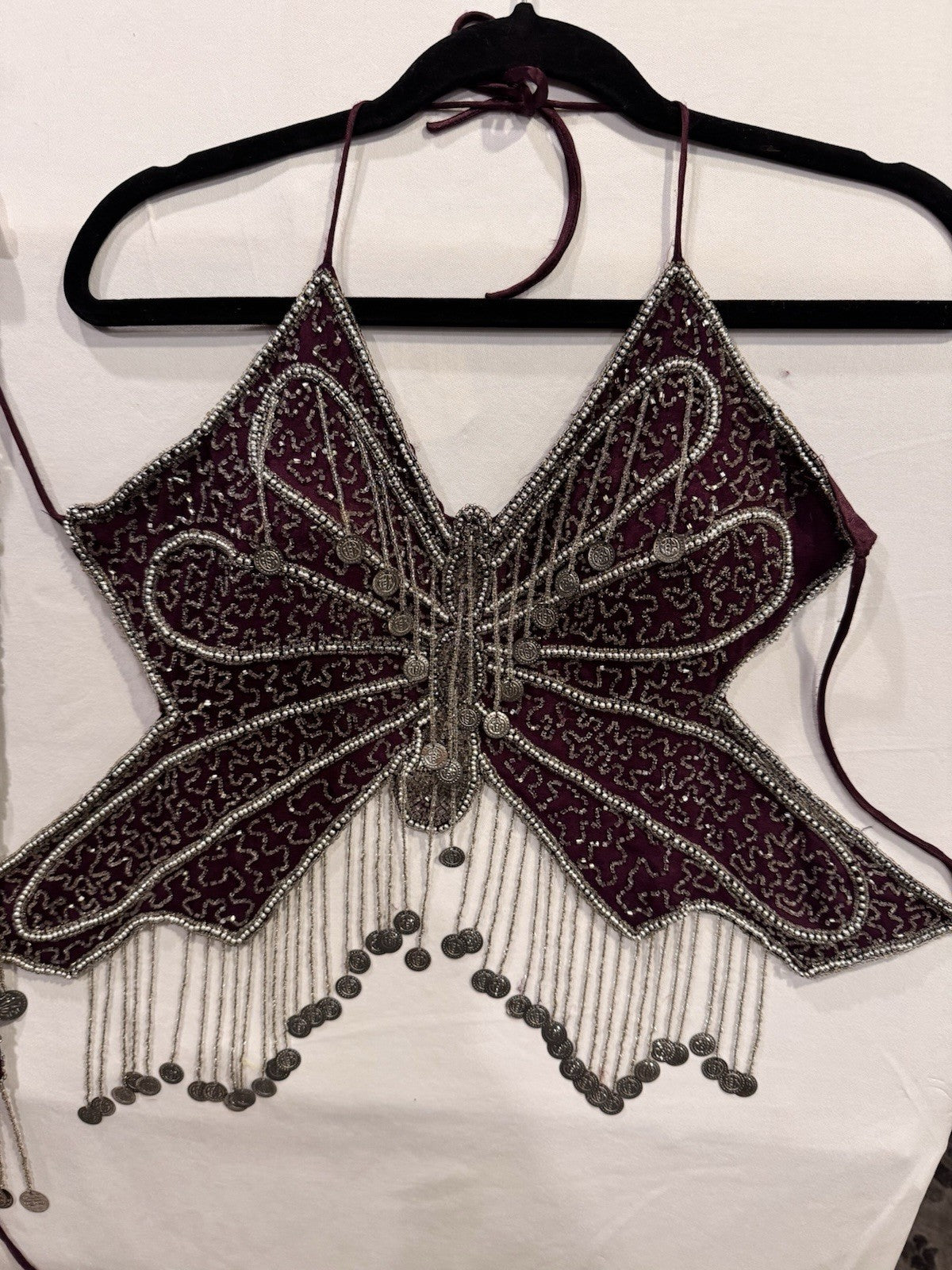 Vintage Y2K Beaded Butterfly Halter Top and Skirt Set