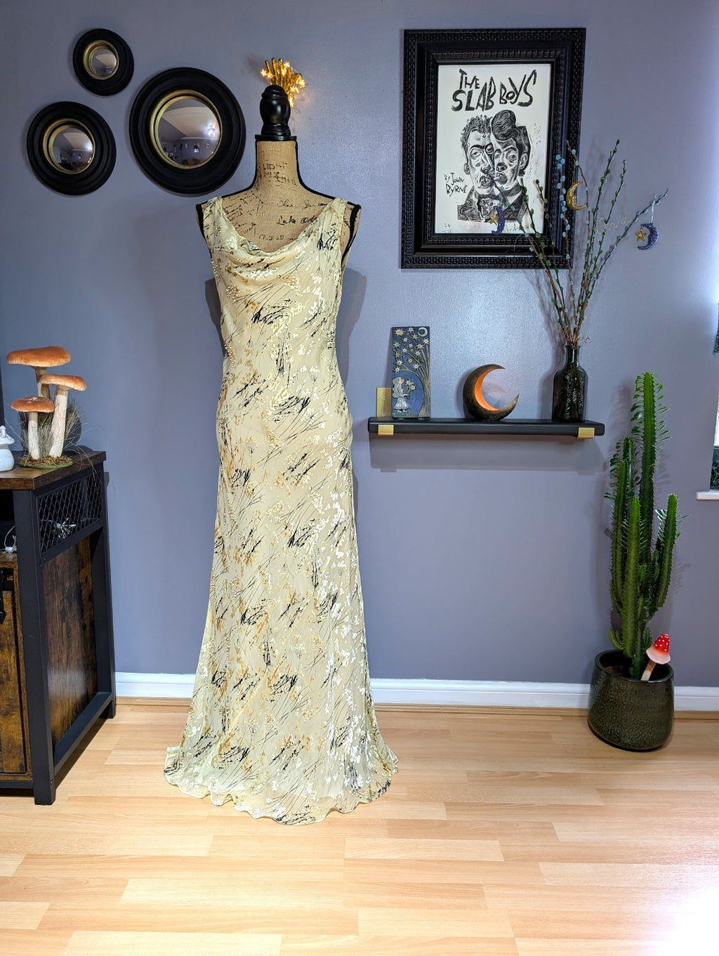 Y2K Maria Grachvogel Long Vanilla Bias Cut Beaded Dress UK 12/14 (US 10)