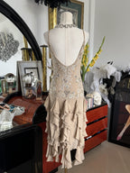 Sue Wong Champagne Silk Hand Beaded Cocktail Dress Size 4