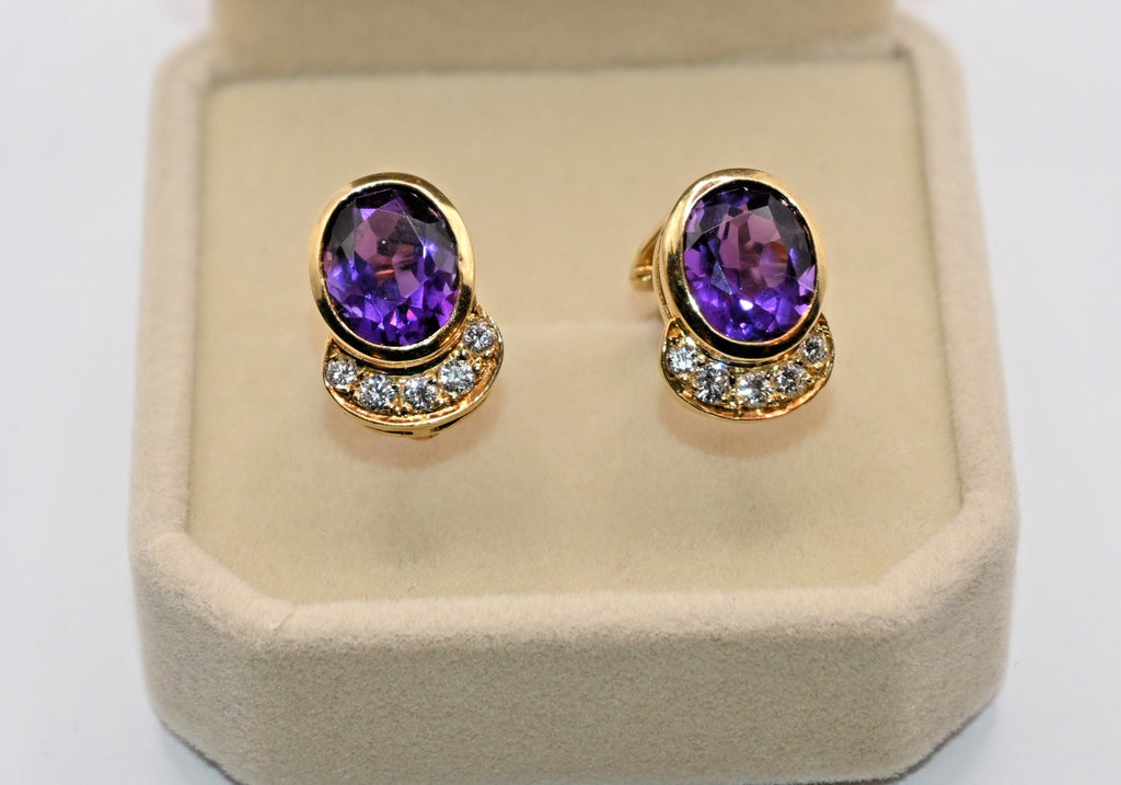 18k Gold vintage earrings Diamonds, Amethyst, Stunning, impressive, w/ appraisal