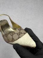 Gucci Vintage GG Monogram Canvas Slingback Pumps Leather Cap Toe EU 37