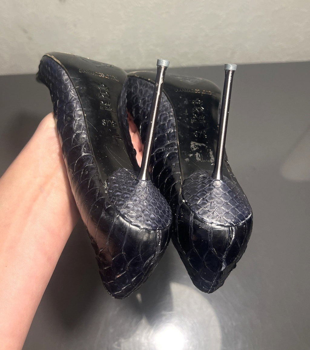 Gianmarco Lorenzi Ladies 37.5 4 Heels Python Exotic Nail Heel Pointed Slim Toe