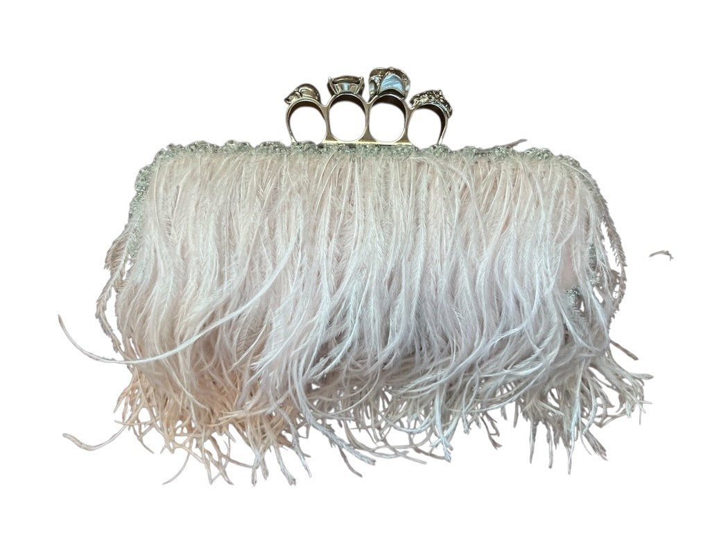 Alexander McQueen Vintage Pink Feather Knuckle Duster Skull Clutch