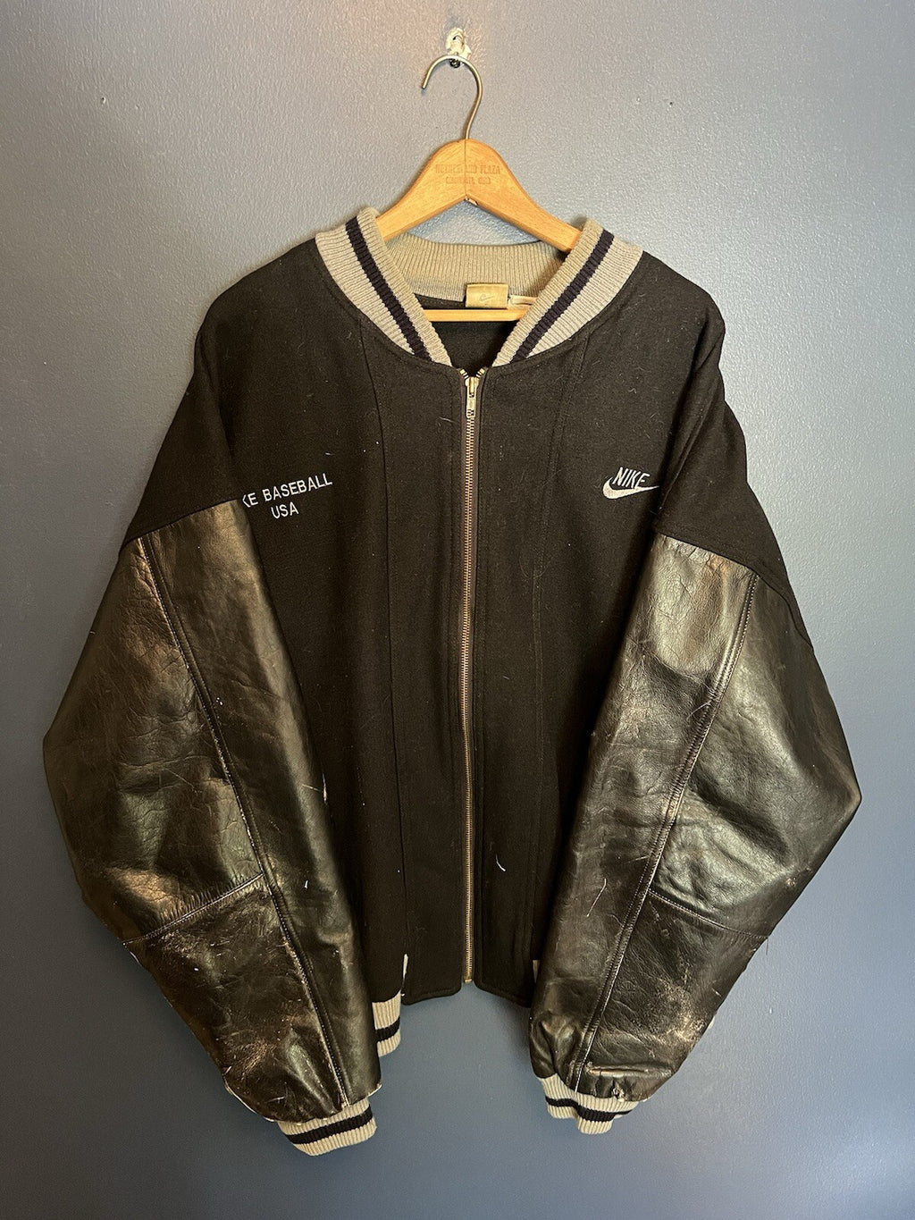 Vintage 90’s Nike Grey Tag Baseball Wool Varsity Embroidered Jacket Size XL