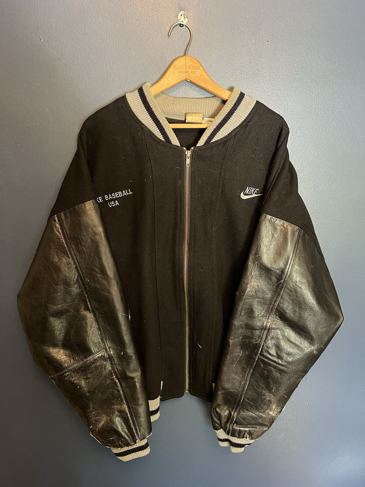 Vintage 90’s Nike Grey Tag Baseball Wool Varsity Embroidered Jacket Size XL
