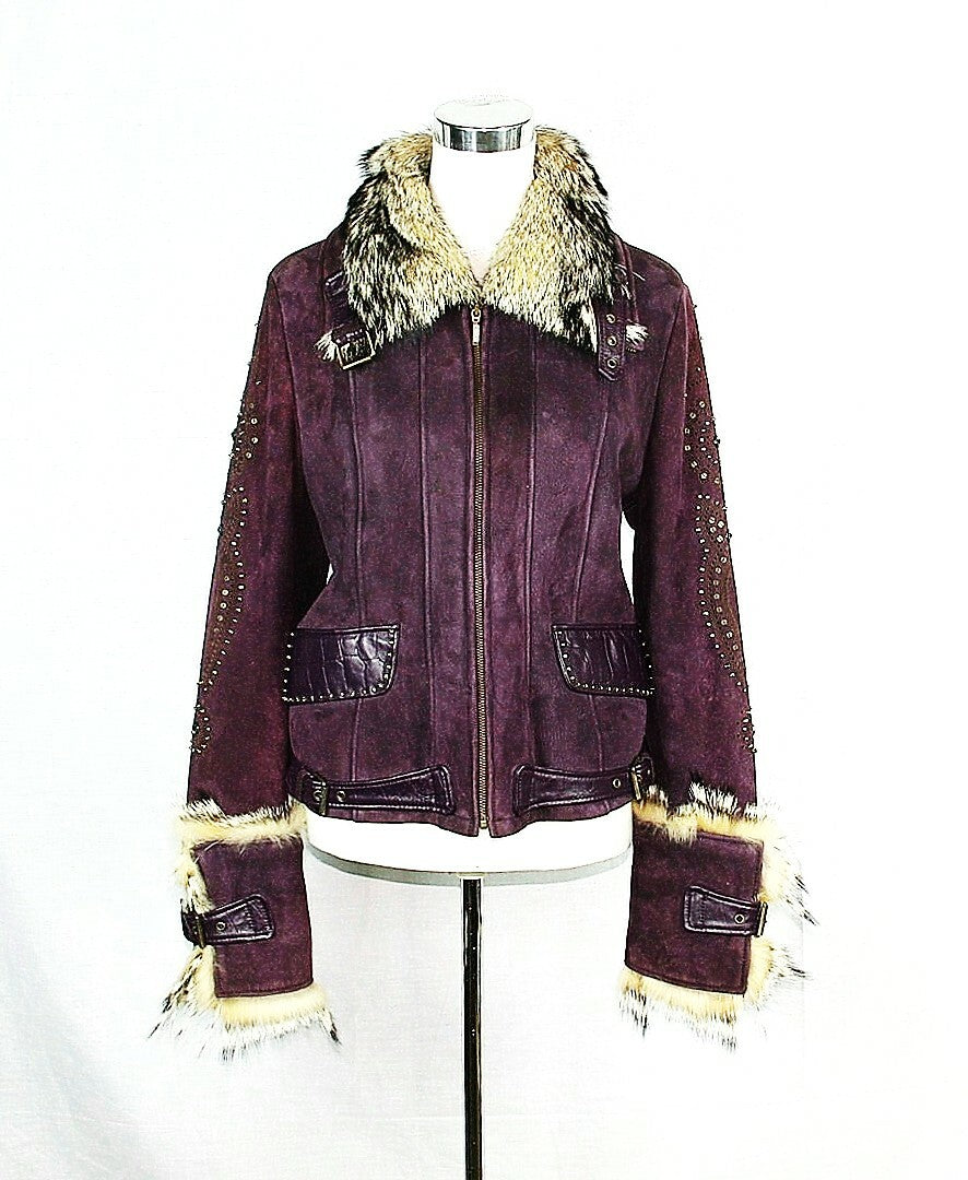Leather Purple Shearling Jacket Size 42