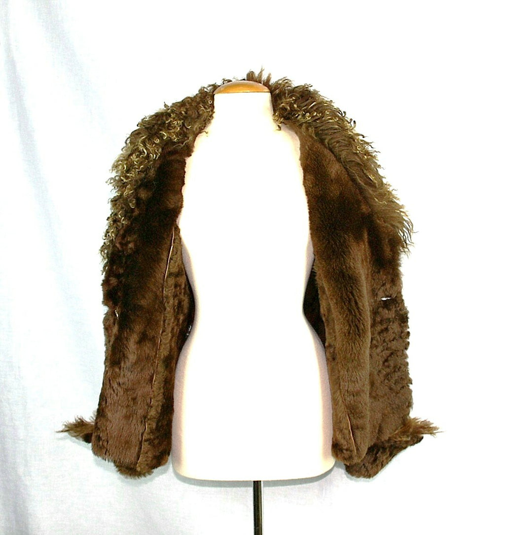 Leather Shearling Coat with Large Collar Natural XL