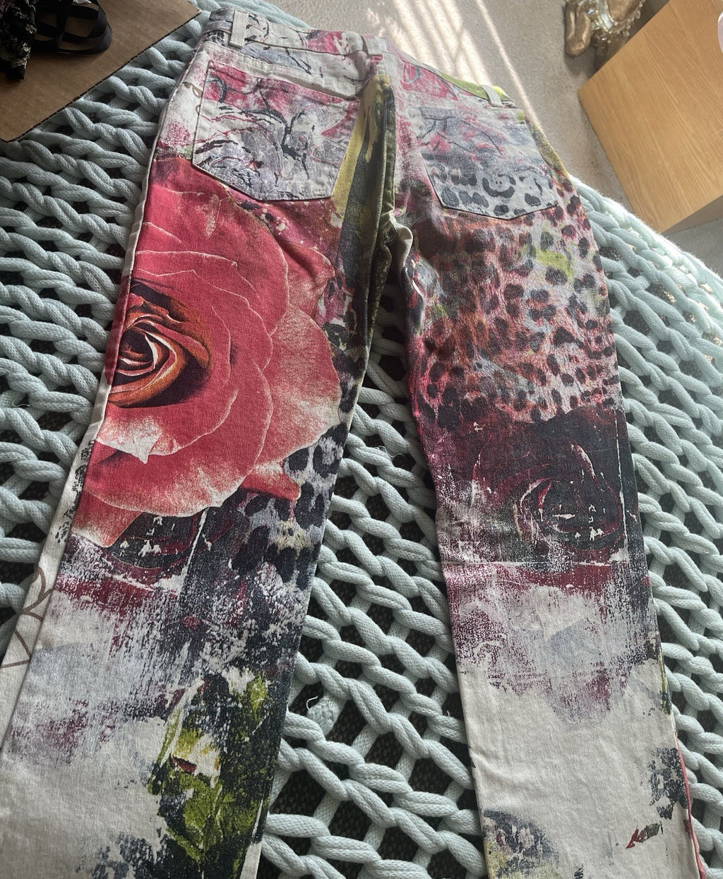Rare Find!! Roberto Cavalli Rose Leopard Graffiti Jeans Small