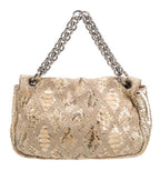 Chanel Beige And Gold Python Crochet Flap Bag With Chain Vintage RARE
