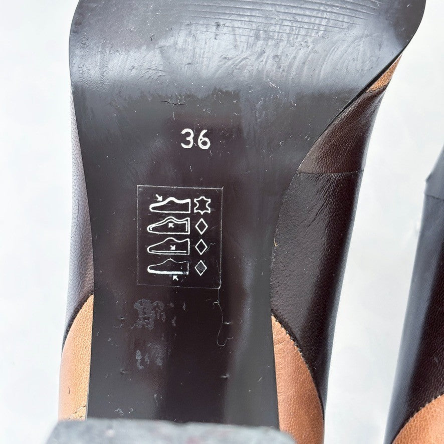 Luca Ferri Leather Pumps Brown Colorblock Square Toe Size 5.5