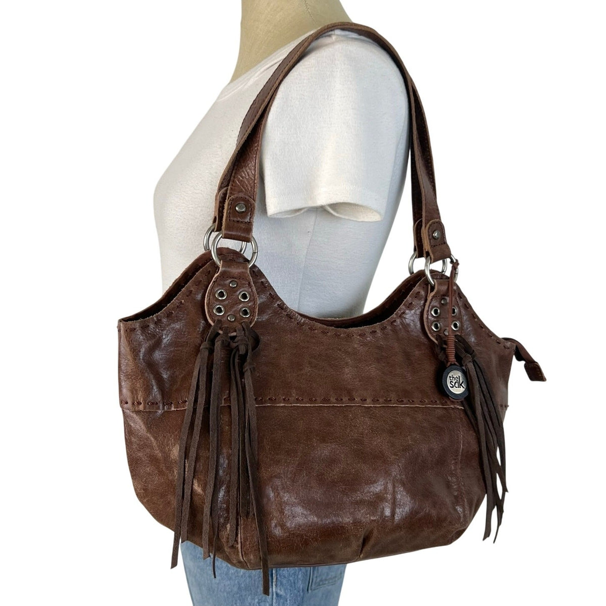 The Sak Brown Leather Fringe Western Shoulder Hobo Bag