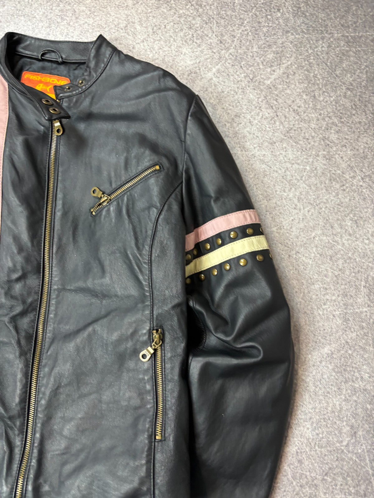 VTG Yohji Yamamoto Style Streetwear Racing Cropped Leather Jacket Fishbone