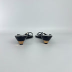 Prada | Auth Vintage Black Leather Gold Buckle Thong Kitten Heels (34.5)