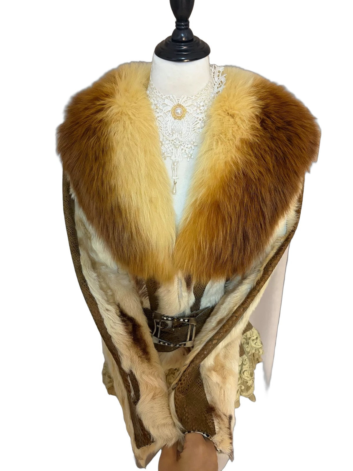 Wool Coat with Fox Fur Collar and Cuffs