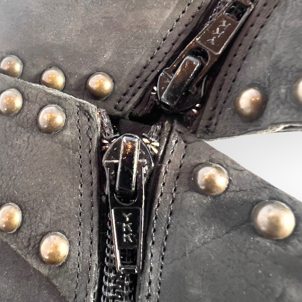 Manolo Blahnik YKK Mid Calf Strap Studded Leather Black Boots Stilettos -  38