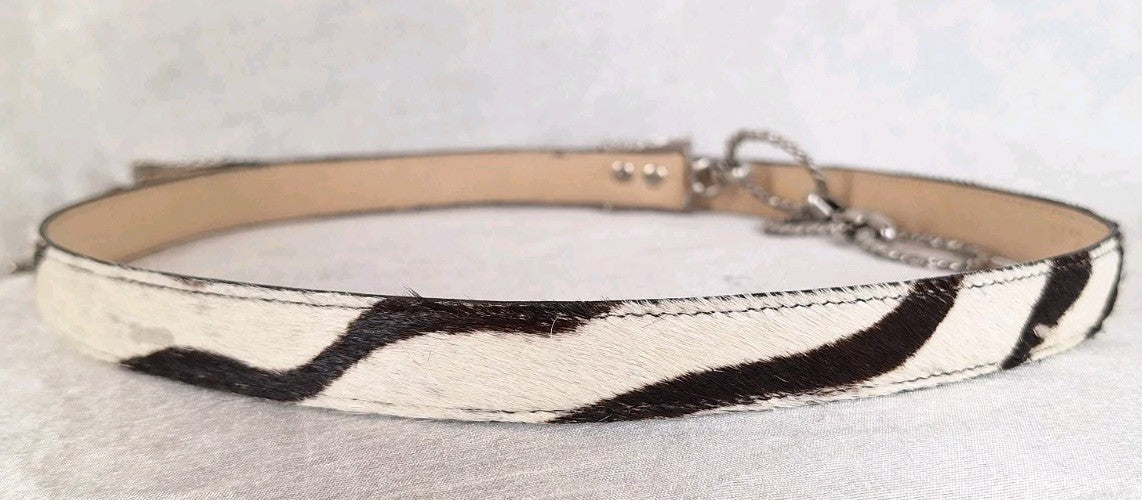 VTG Genuine Leather Calf Hair-On-Hide Metal Link & Toggle Hip Belt Zebra Pattern