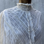 Antique Edwardian Bodice Bell Sleeve Pin Tucks Lace  Dress Blouse Top Vintage