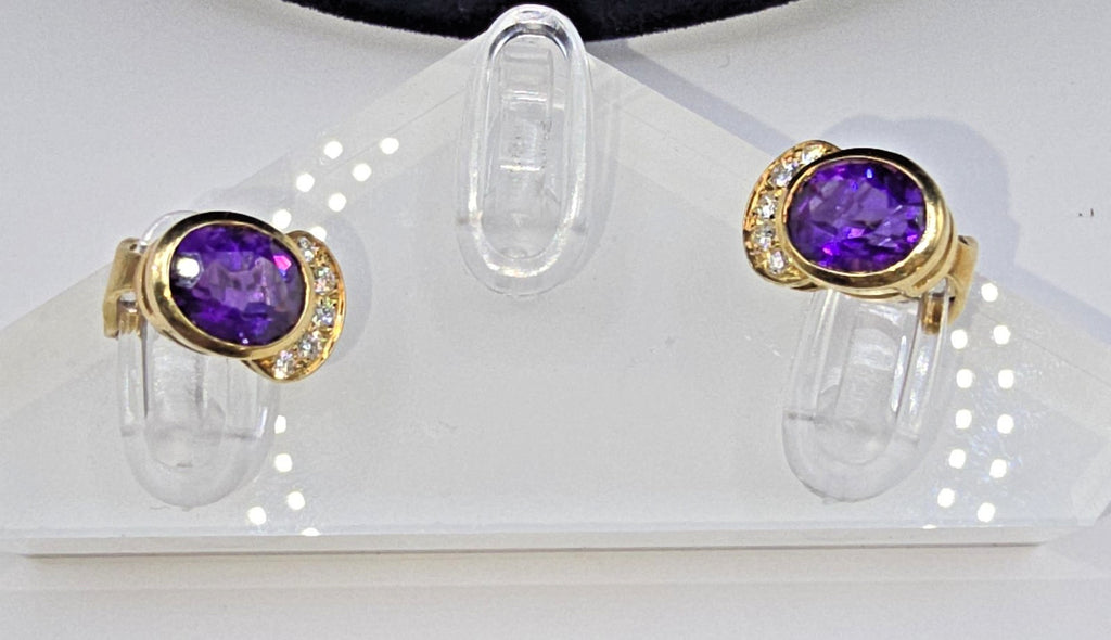 18k Gold vintage earrings Diamonds, Amethyst, Stunning, impressive, w/ appraisal