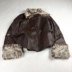 Together Vintage Leather Jacket Small Brown with Fur Trim