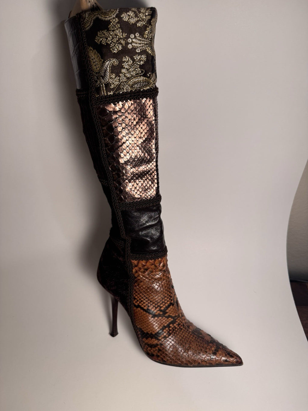 Le Silla Vero Cuoio Knee-High Boots Snake Skin|Fur|Italian Leather– EU36 / US5.5