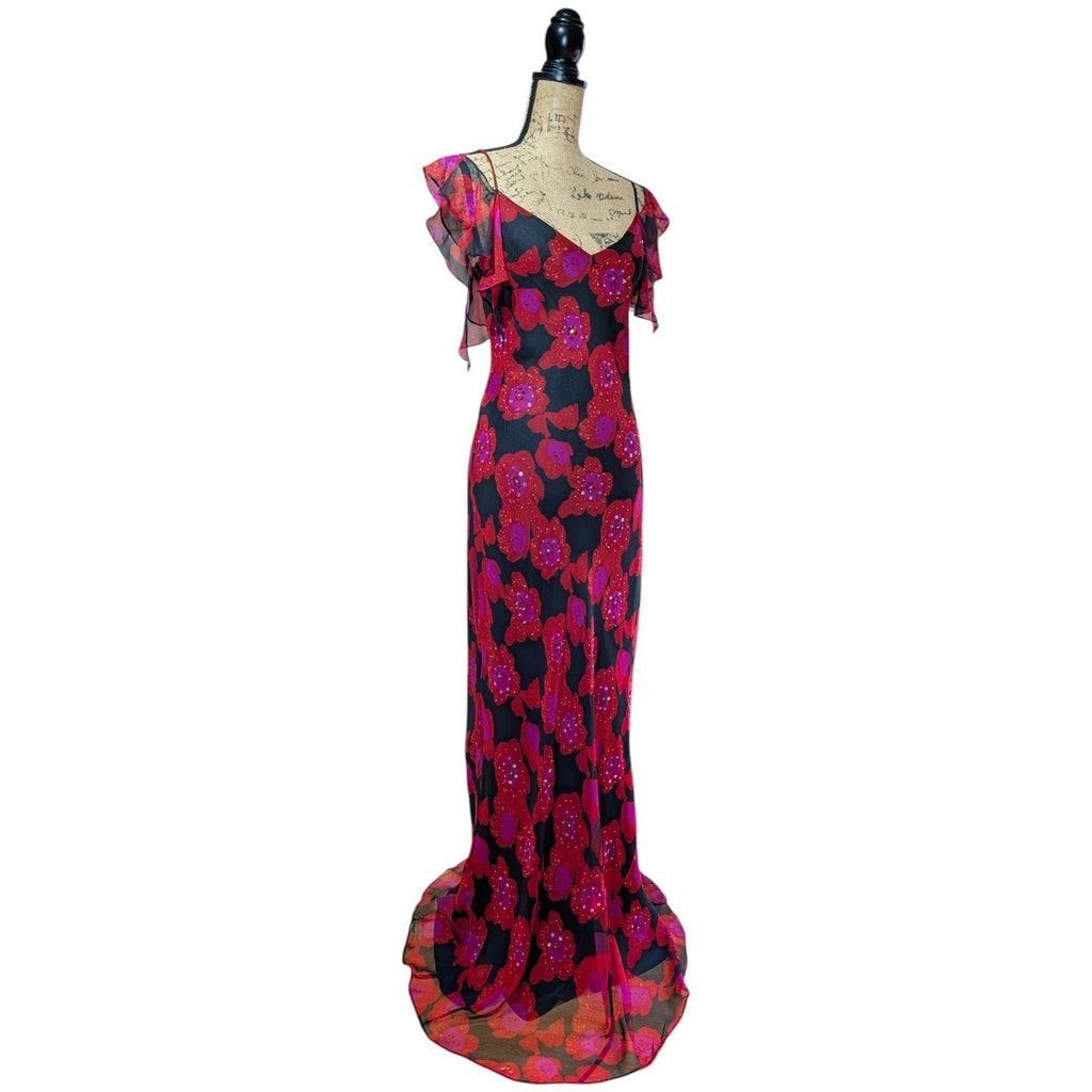 100% Silk Beaded Floral Dress