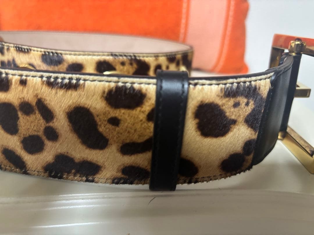 Gucci Belt Leopard Calf Fur Leather Vintage Rare Deadstock Not Used