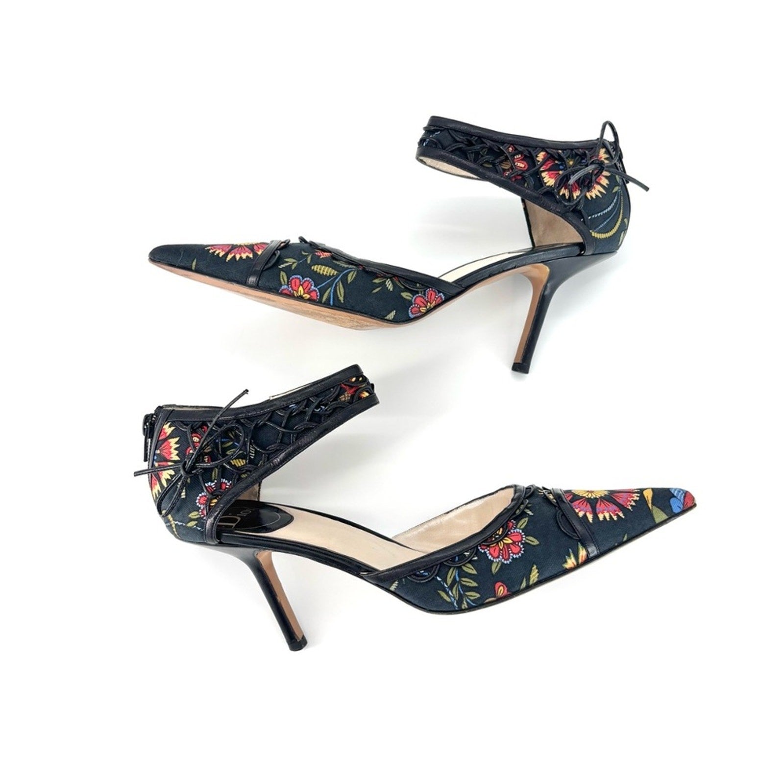 Vintage Dior SS 2002 Floral Print Bow Detail Pointed Toe High Heel Pumps 40.5