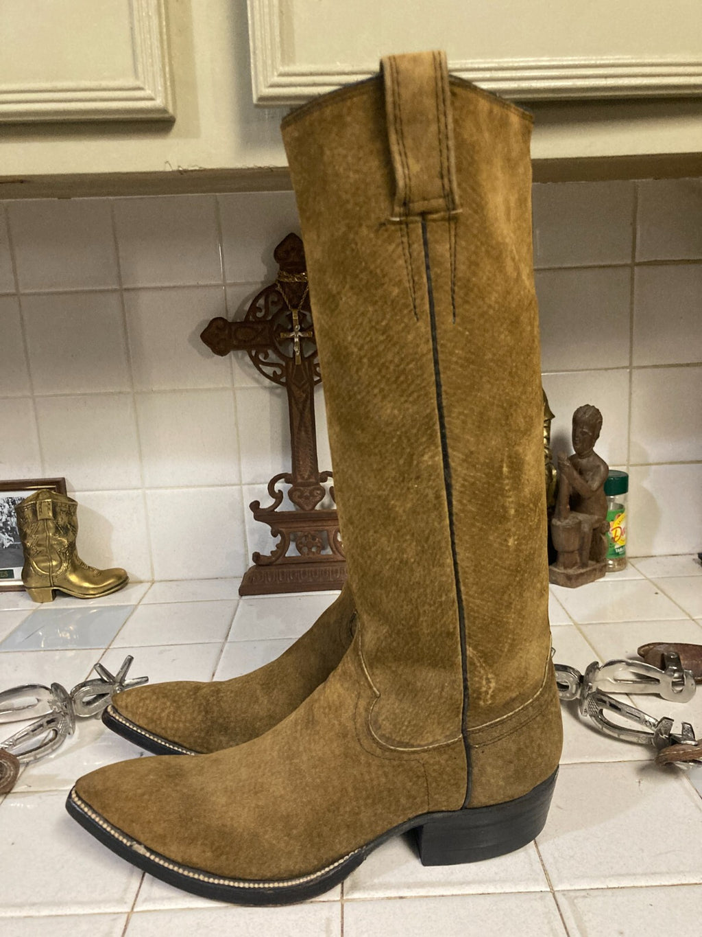 Cowtown Vintage Brown Tall Sueded Western Cowboy Riding Rodeo Ranch Boots 6 D