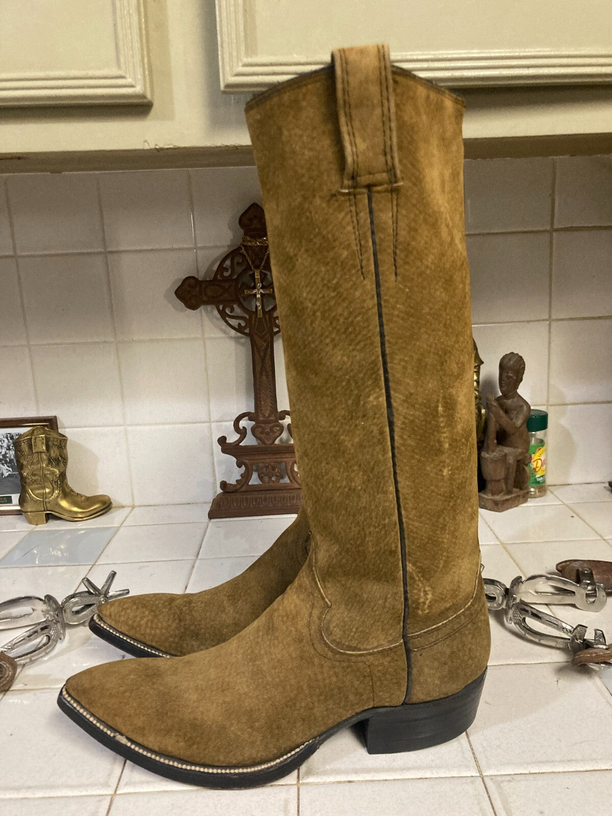 Cowtown Vintage Brown Tall Sueded Western Cowboy Riding Rodeo Ranch Boots 6 D