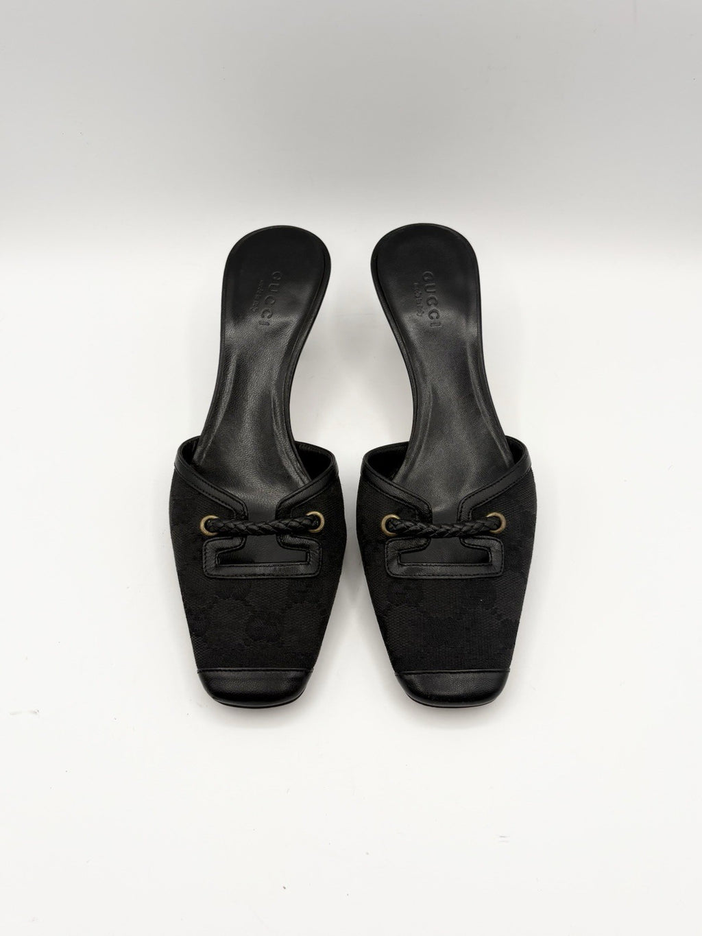 Gucci Black Canvas GG Monogram Kitten Heels with Braid Accent Size EU 35.5