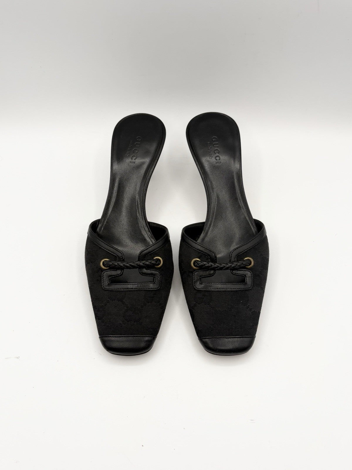 Gucci Black Canvas GG Monogram Kitten Heels with Braid Accent Size EU 35.5