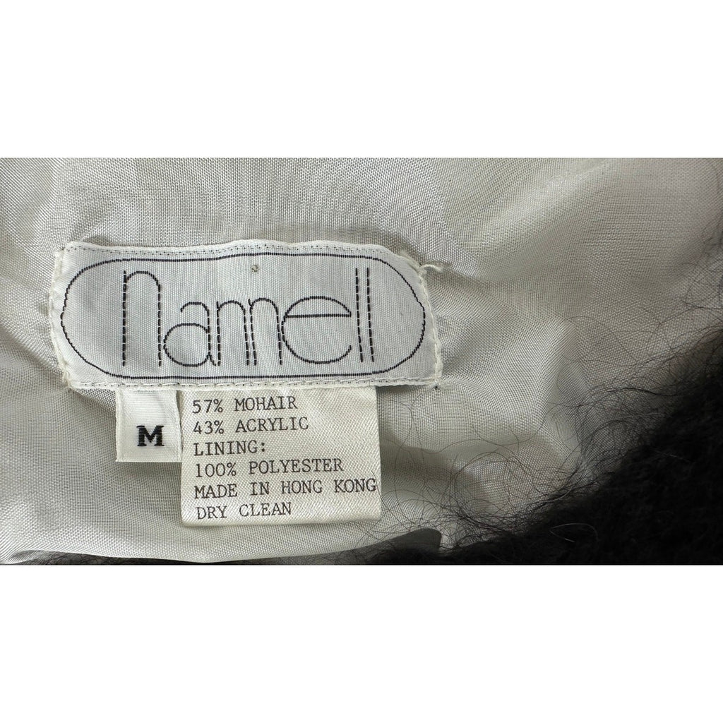 VTG 80s Nannell Mohair Sweater Coat Cream Black Striped Yoke Mod Articore M
