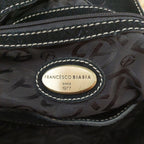 Francesco Biasia Medium Black Leather Shoulder Bag with Braided Top and Double Handles