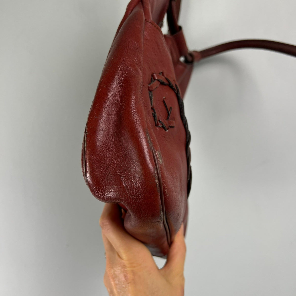 Vintage Brown Leather Whipstitch Shoulder Bag 1970s
