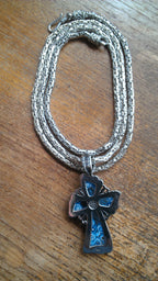 Sterling Silver Byzantine Chain Millefiori Glass Cross Alan K Murano ~ 67 Grams