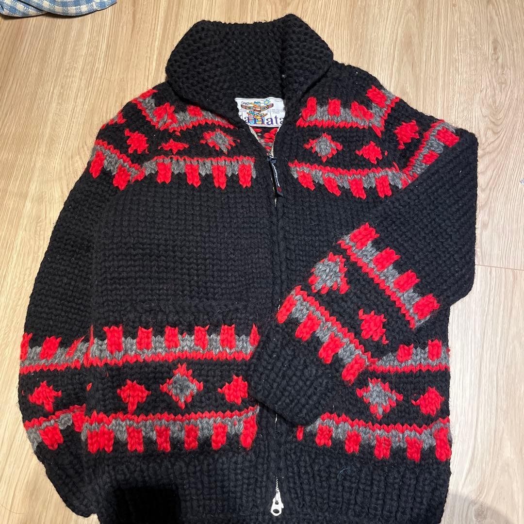 KANATA Cowichan Wool Zip Up Sweater Size M Hand Knit Made in Canada