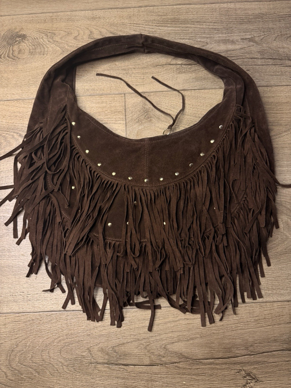 Bulga Hobo Fringe Studded Brown Leather Bag