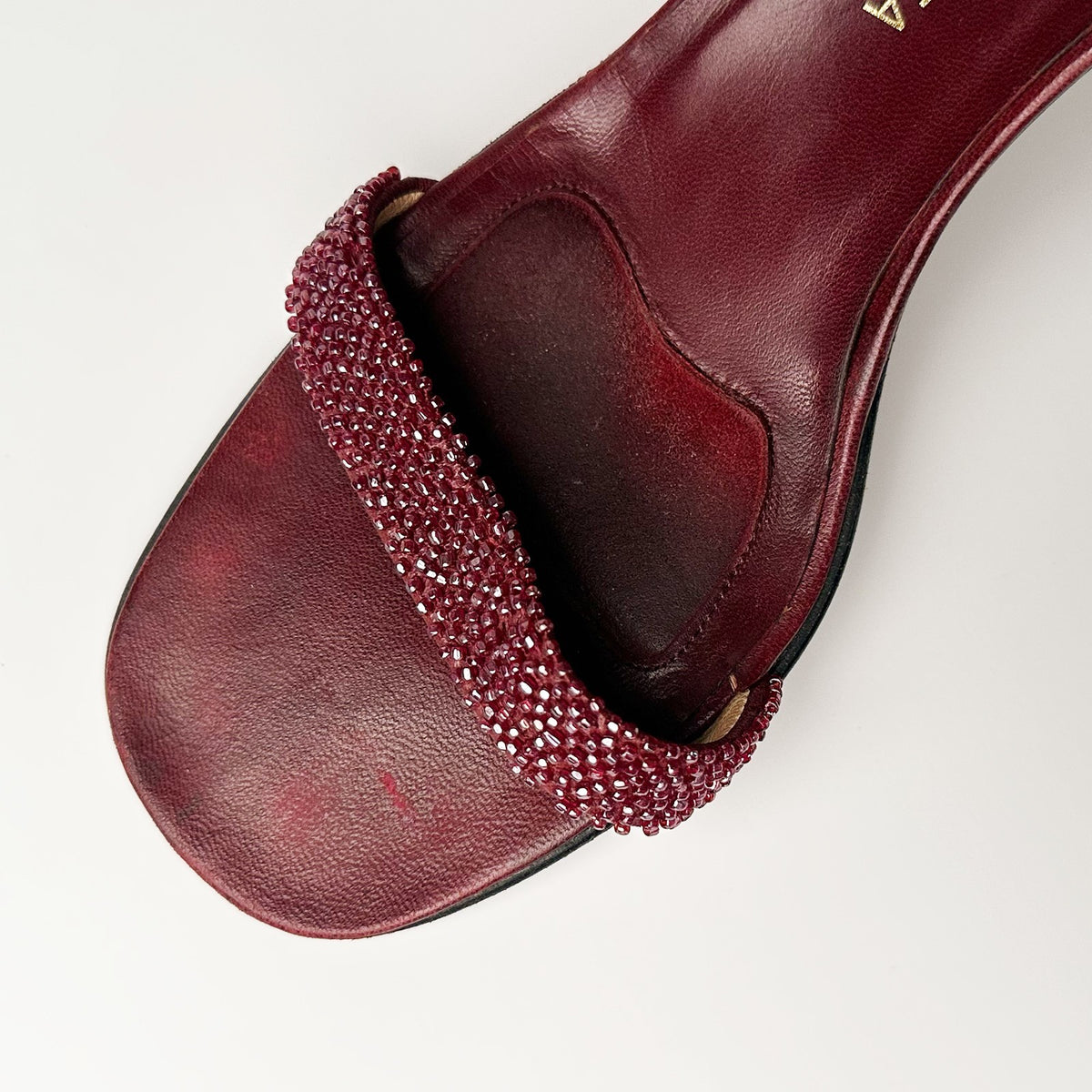 Bottega Veneta 1990s Burgundy Leather Crystal Mules Size 7.5B