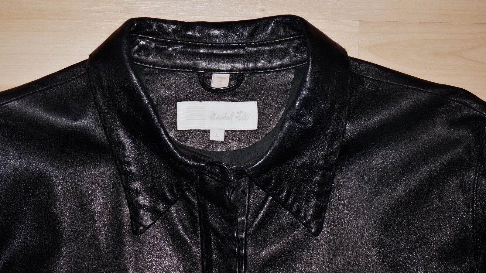 90's Vintage MARSHALL FIELD'S Black Leather Button Up Shirt LARGE *RUNS SMALL