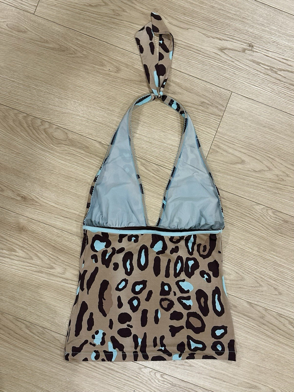 Blumarine Leopard Print Halter Top Turquoise Blue Large