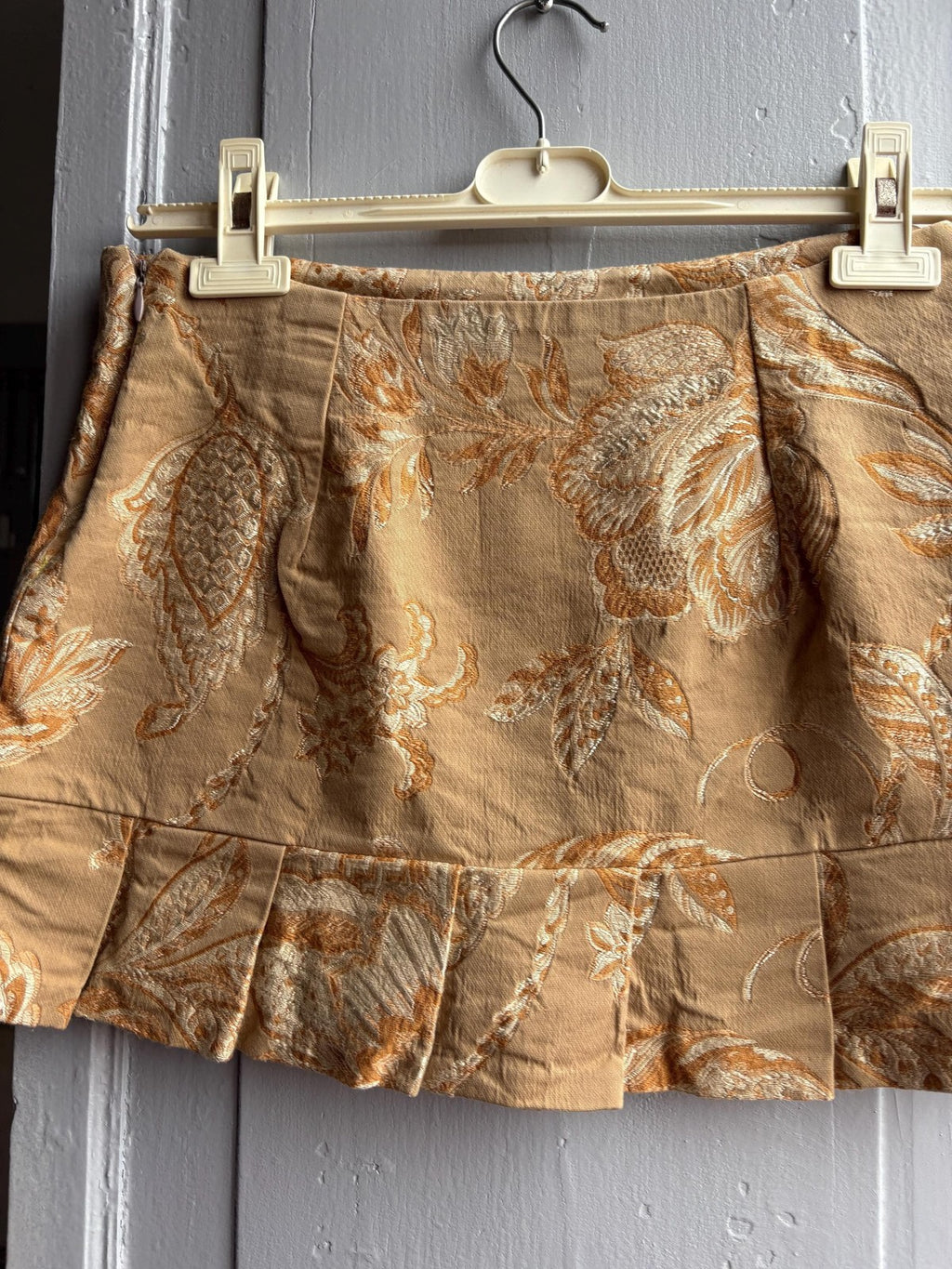 Y2K Brocade Two Piece Set Gold Floral Corset Top and Mini Skirt