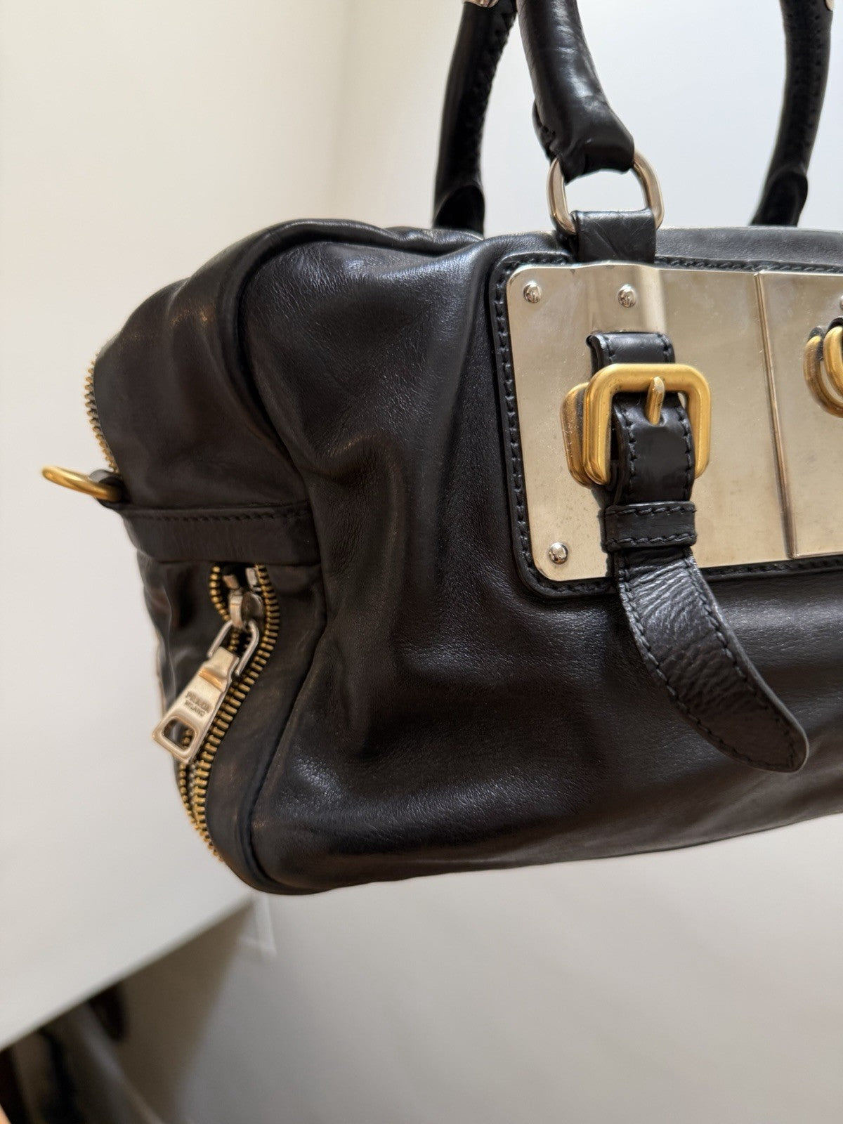 Prada Black Top Handle Bag with Gold Hardware