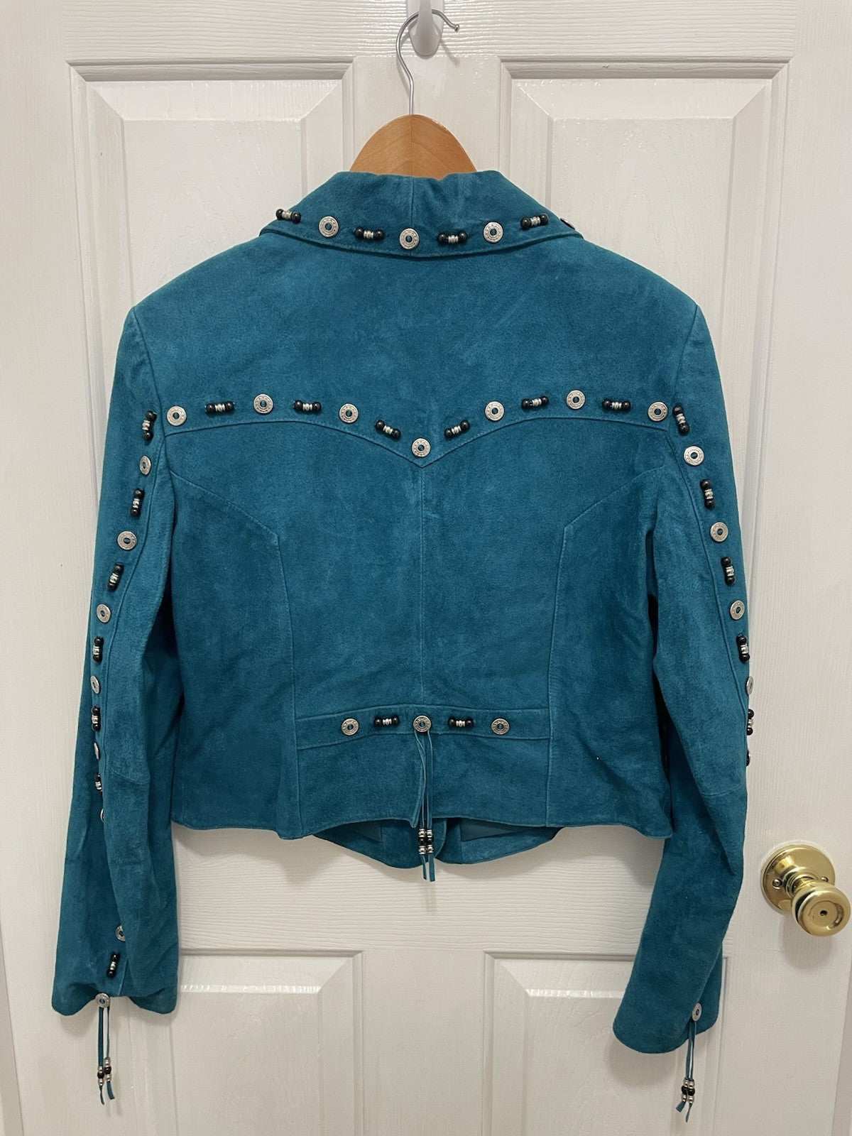 Cripple Creek Suede Leather Jacket Fringed Studded Beaded Teal Women's Large