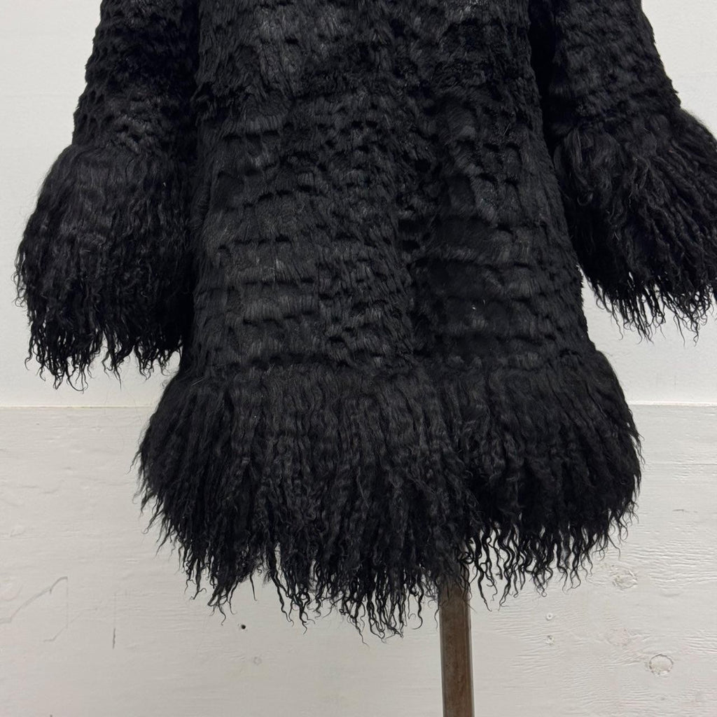 Vintage Black Rabbit Fur Coat with Mongolian Lamb Trim