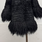 Vintage Black Rabbit Fur Coat with Mongolian Lamb Trim