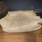 Vintage Judith Leiber Ivory Snakeskin Clutch Shoulder Bag with mirror and comb